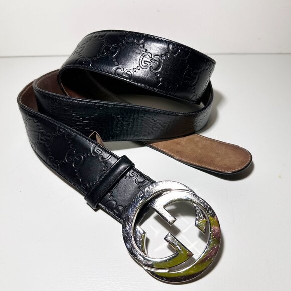 Gucci GG Supreme Embossed Black Leather Belt – Silver Buckle - Picture 5 of 5